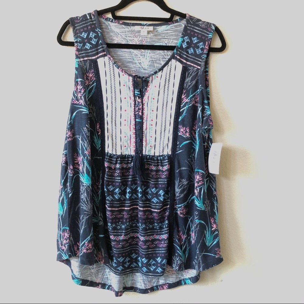 NWT Style &Co Macys Floral Embroidered Tassel Tank - Picture 4 of 6